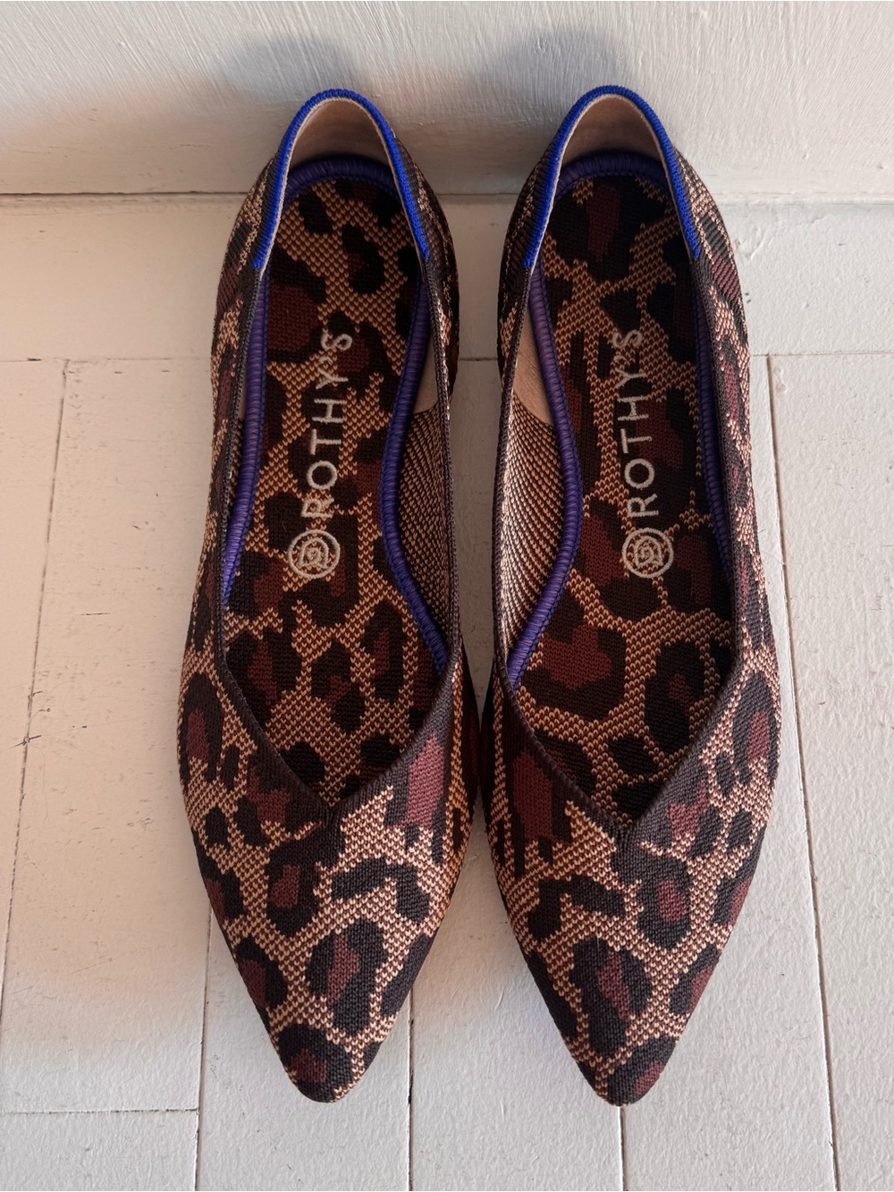 Rothy's Women's Point Wild Cat Leopard Knit Flats in Brown
